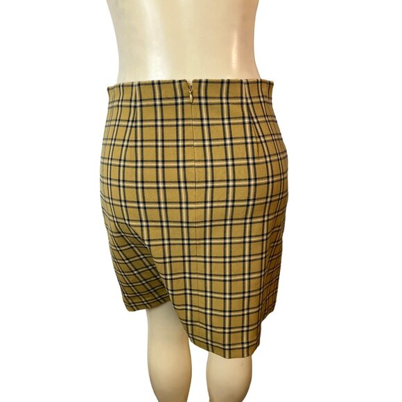 Loft Women's Mustard Yellow & Black Grid Pattern High Waist Short Skirt Sz 6P - Picture 3 of 8
